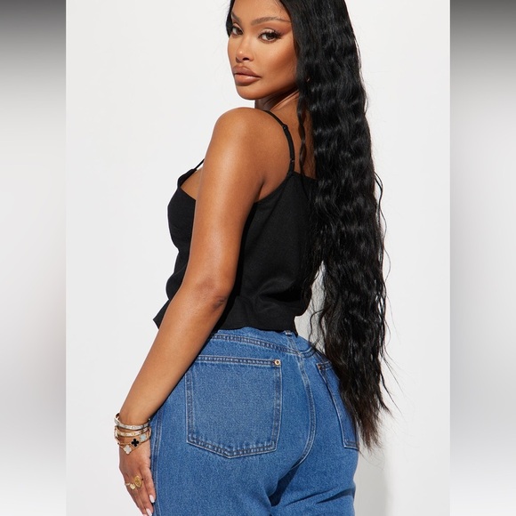 Fashion Nova Karren Linen Blend Black Cami Crop Top - Picture 9 of 9